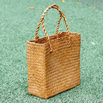 

FGGS-Fashion Straw Summer Women Beach Handbags Female Flap Handbags Designer Lady Retro Rattan Handmade Tote Bag