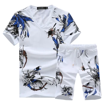 

Summer Men Two-Piece set Asian Size S - 5XL Men t shirt Short Sleeve and Shorts Cotton 95% tshirt
