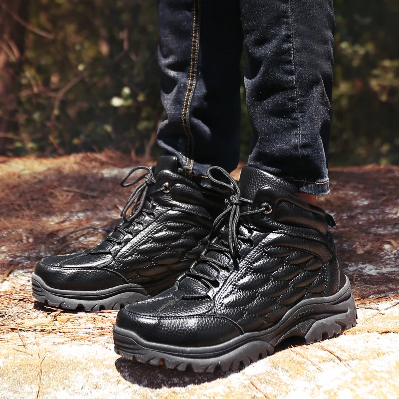 

Thestron 2018 Winter Shoes Men Leather Boots Fur Warm Brand Black Brown Male Boots High Quality Luxury Man Trekking Shoes Casual