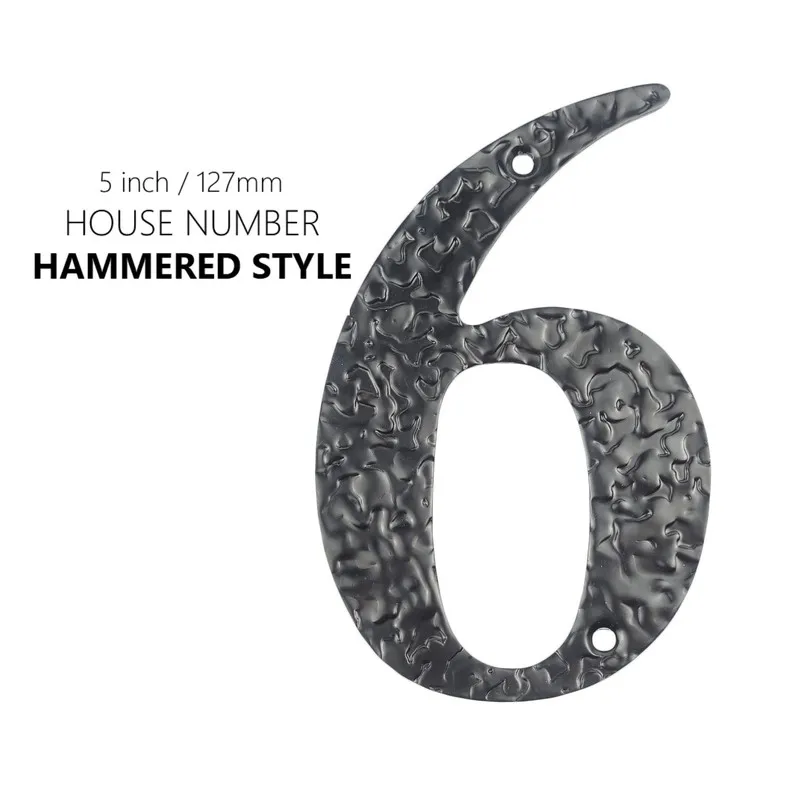 

127mm 5inch Big House Number Hammered Style Door Address Number Digits Carbon Steel Black House Door Address Sign #6