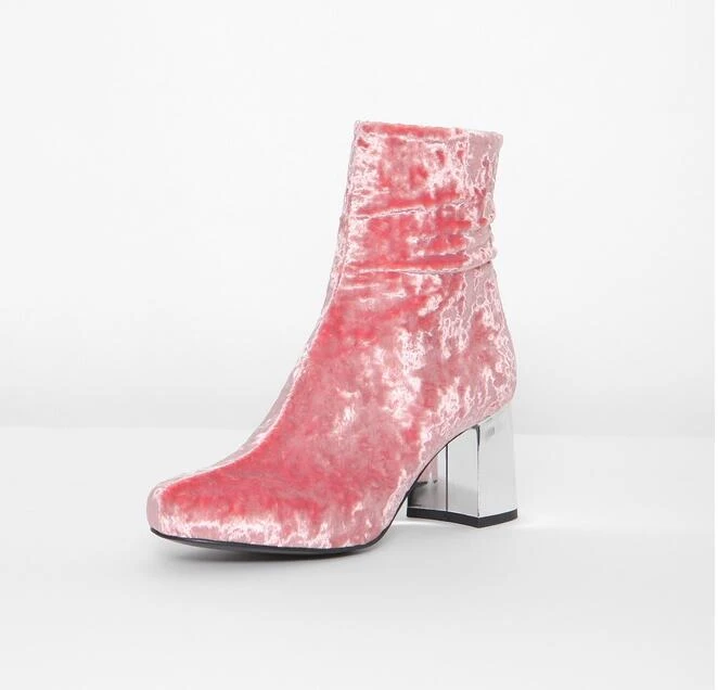 stylish velvet chunky high heel boots