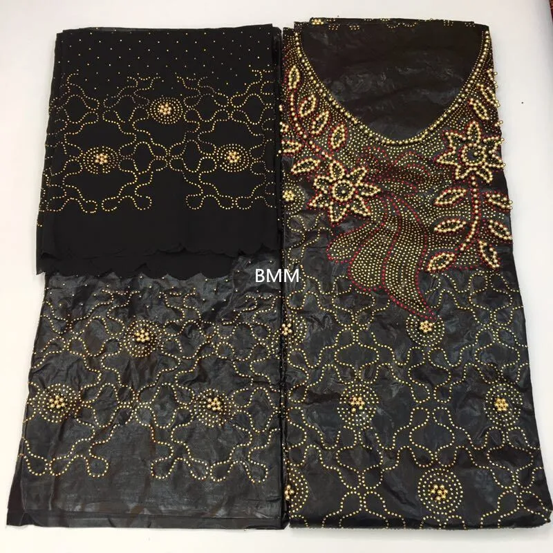 Базен riche getzner с тяжелые бусины и камни черная африканская кружевная ткань кружевное платье Базен riche ткань кружевной воротник 3 в 1