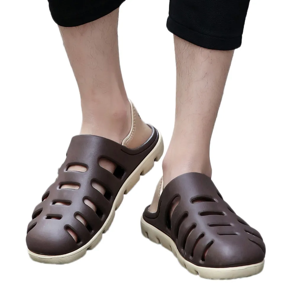 

Perimedes Men's sport beach outdoor sandals male relax Flat Breathable Antiskid Light Slippers Beach Hole Shoes Sandals#g30
