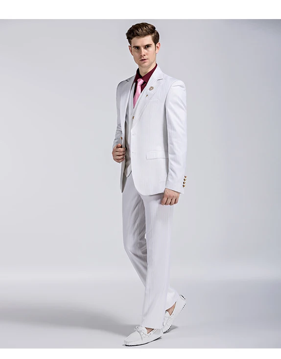 3 Pieces (Jacket+Pant+Vest ) New Collection White Wedding Suit For Men Mens Two Buttons Fashion Tuxedos For Business Prom Party