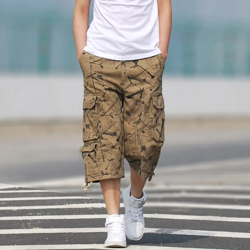 

Men Summer Wild Casual Cargo Shorts Cotton Camouflage Outdoor Hiking Military Army Work 3/4 Pants Tactical Capris Shorts