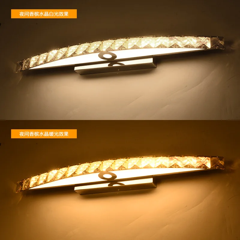

15W 54CM LED Crystal Mirror Wall Lamp SMD 2835 Bathroom Lights 90-260V Stainless Sconces Indoor Home Crystal Lighting