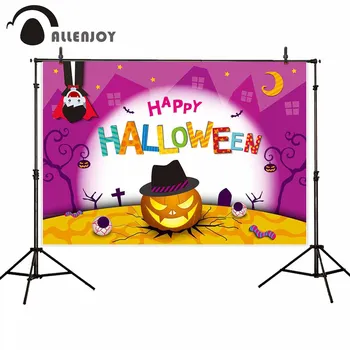 

Allenjoy professional photography background happy Halloween horrifying lantern pumpkin vampire cross moon backdrop photobooth