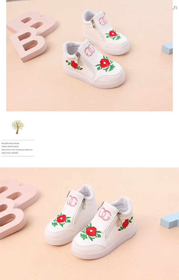 Ботинки для маленьких девочек от 1 до 5 лет обувь принцессы с цветочной вышивкой модные короткие ботинки с подсветкой мягкая детская спортивная обувь