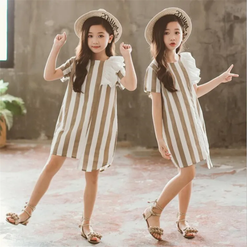

Girl 2019 Summer Dress New Children' Striped Dress Baby Princess Dress Back V-neck Bow Cotton Toddler Dresses for Girls