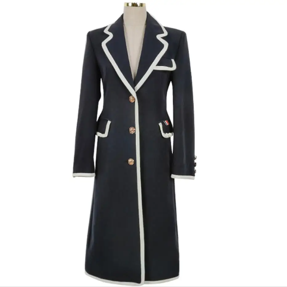 

Fashio Autumn Winter Patchwork Woolen Coats Women Long Elegant single breasted slim wool coat