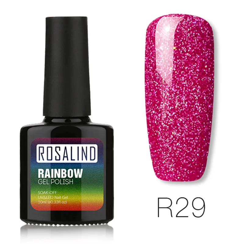 ROSALIND UV Gel Nail Polish Rainbow Shimmer Hybrid Lacquer Top Coat Set For Nail Art Manicure UV Gel Varnish Nail Gel Lak - Цвет: R29