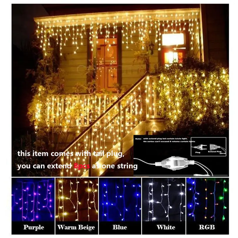 96L 3.5m Droop 0.3 0.5m curtain icicle string lights 220V christmas led
