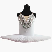 Белое платье для живота для детей костюм Лебединое озеро балетная пачка для девочек танцевальный костюм для сцены профессиональная Цветочная аппликация с блестками