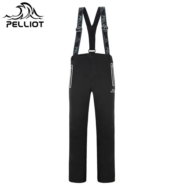 PELLIOT брендовые лыжные брюки мужские водонепроницаемые сноубордические брюки зимние дышащие термо ватные супер теплые лыжные брюки - Цвет: Черный