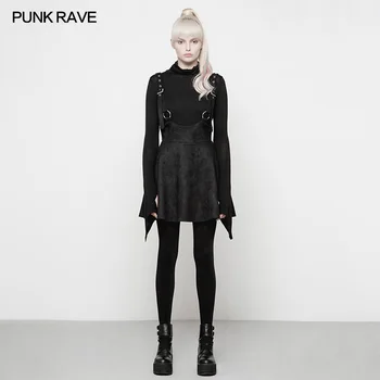 

PUNK RAVE Gothic Lolita Girls Cute Mini Skirt Steampunk Black Fashion Strap Skirts Korean Style Lovely Winter Skirts