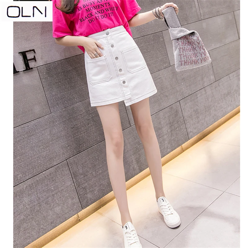 Skirt New Korean OLN high waist A-line skirt female retro button Hong Kong flavor wind bag hip skirt Skirt New Korean OLN high waist A-line skirt female retro button Hong Kong flavor wind bag hip skirt