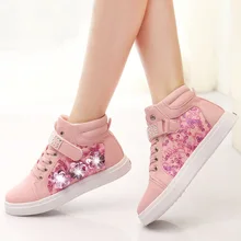 2017 autumn and winter new children’s shoes sweet diamond high to help casual board shoes girls students casual shoes