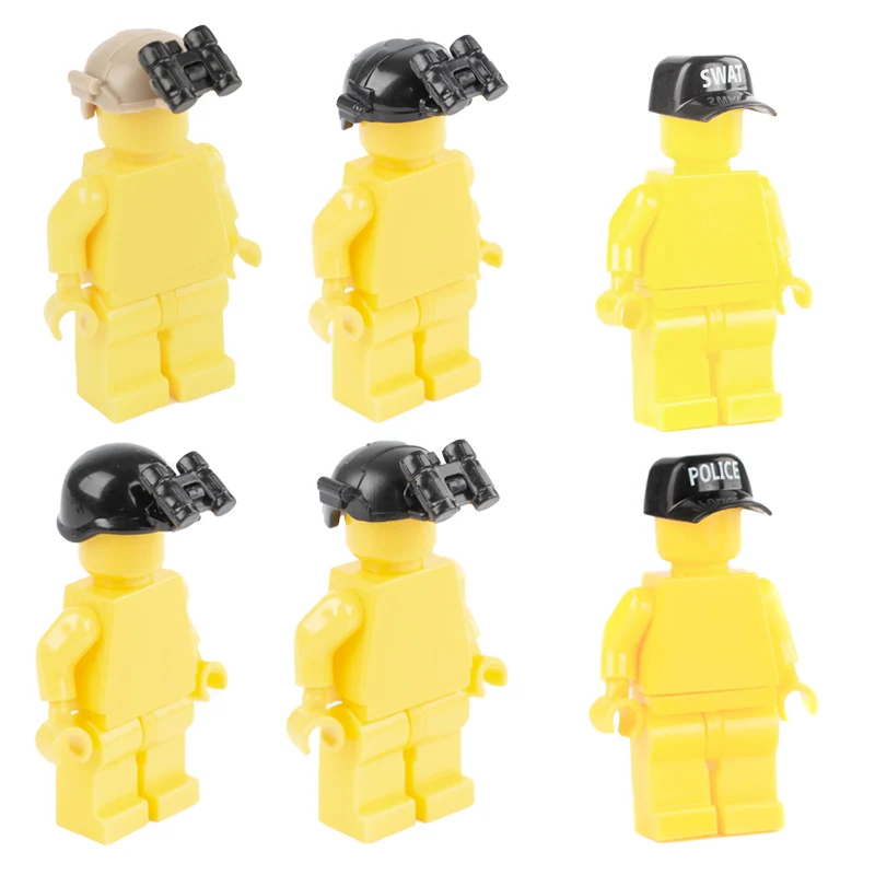 

Army Military Building Blocks WW2 German Soldier Officer Police Helmet Cap Hat SWAT Bricks Figures DIY Toy City Accessories C016