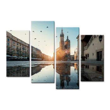 

Modern 4 Pieces Canvas Art Wall Home Decor Sunset Cityscape Landscape Painting Wall Pictures For Living Room Unframed