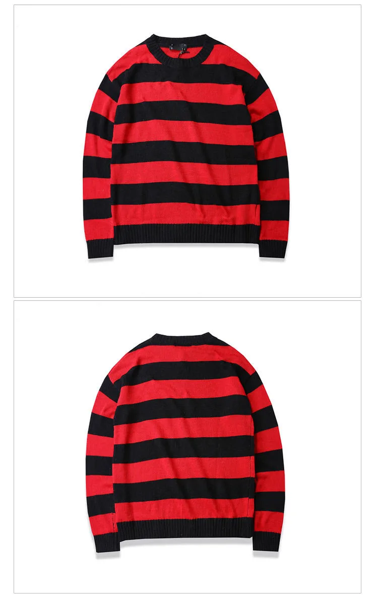 Aolamegs Sweater Men Patchwork Striped Hit Color Cardigan Mens Pullover High Street Sweaters Fashion Knitted Male Sweater Autumn (18)