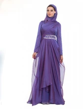 Elegant Muslim Long Sleeve Evening Dresses Party Evening Elegant Arabic Evening Gowns Maxi Modest Sequined With Wrap Hijab