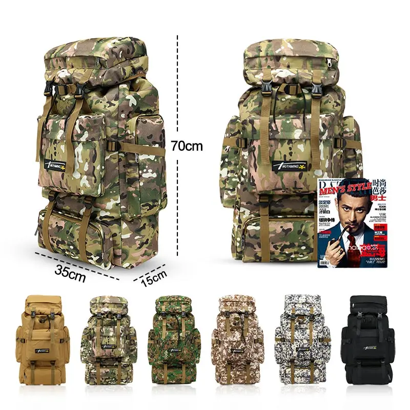  Military Men 70L Tactical Bag Mountaineering Backpack Outdoor Travel Climbing Backpack Waterproof H