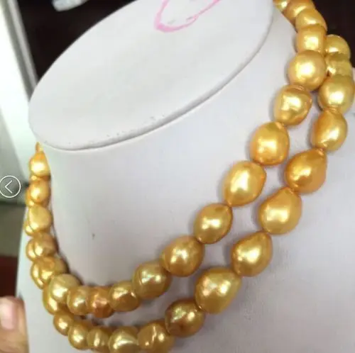 

double strands south sea gold pearl necklace 18"19" 14K (9.13)