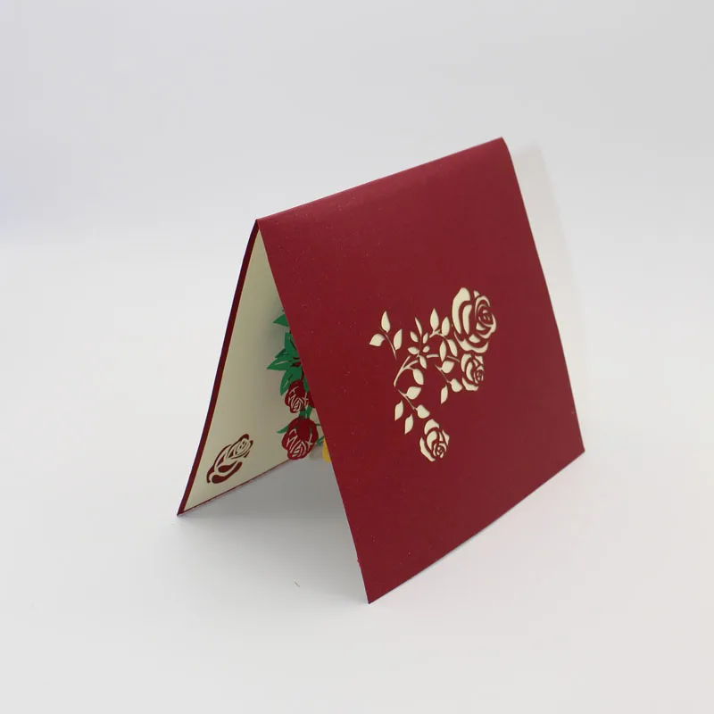  3D Laser Cut Handmade Carving Rose Flower Basket Paper Invitation Greeting Cards PostCard Wedding V - 32795331806