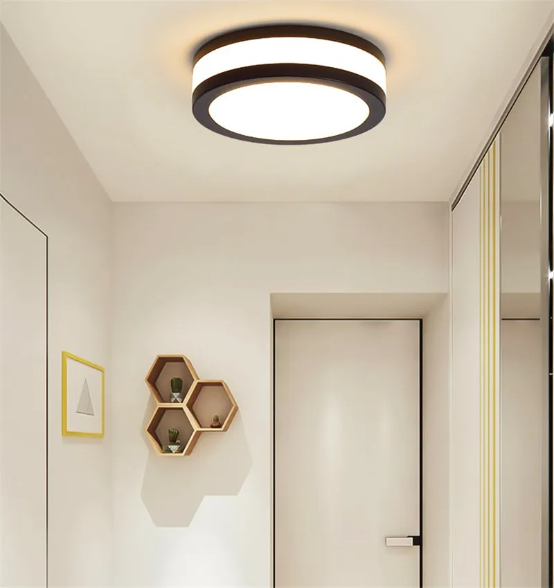 Наружный светодиодный потолочный светильник для ванной комнаты, Балконный коридорный светильник, черный белый круглый потолочный