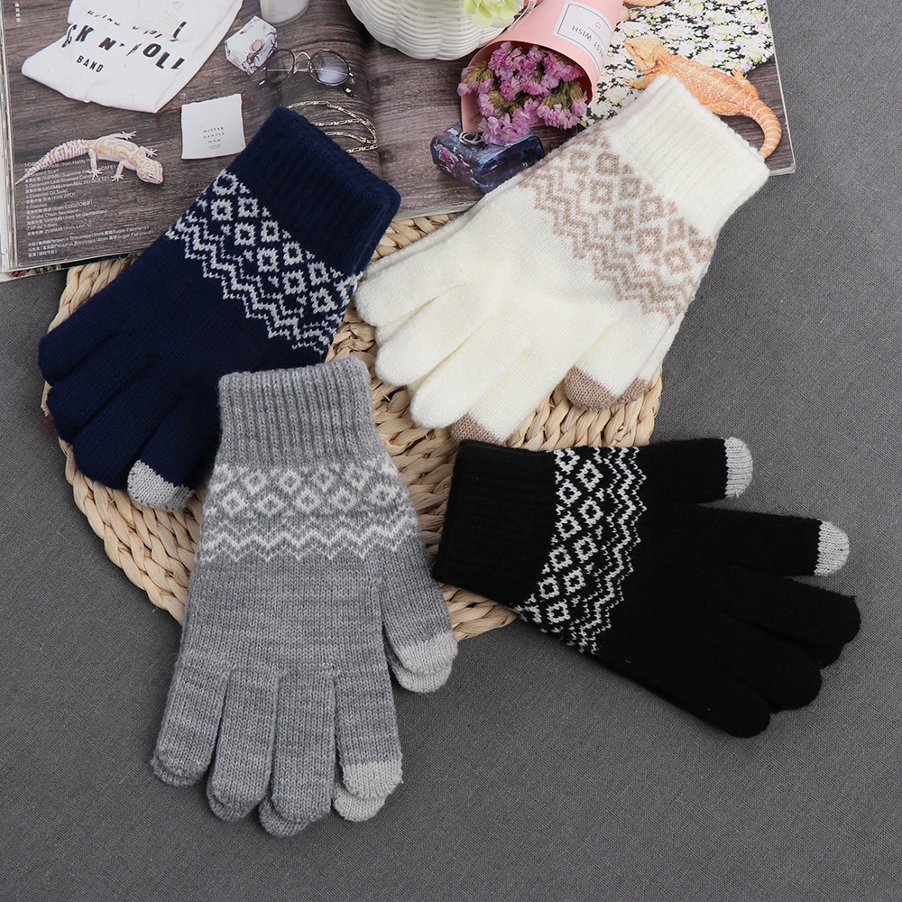 

1 Pair Unisex Gloves Fashion Women Men Winter Warm Gloves for Phone Screen Gloves Girls Stretch Wool Knit Mittens Accessories