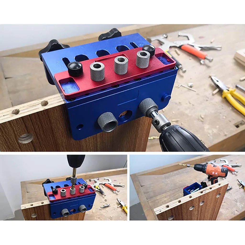 

Dowelling Three-In-One Punch Locator Drilling Guide Hole Forest Fixture Set Jig for Furniture Fast Woodworking Drill Guide Kit