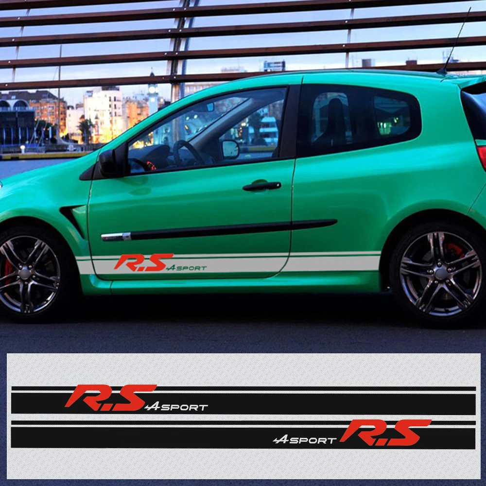 

2Pcs Car Styling Racing Side Stripe Skirt Decal Body SPORT R.S Car Sticker for Renault Sport Clio R.S. campus Megane Accessories