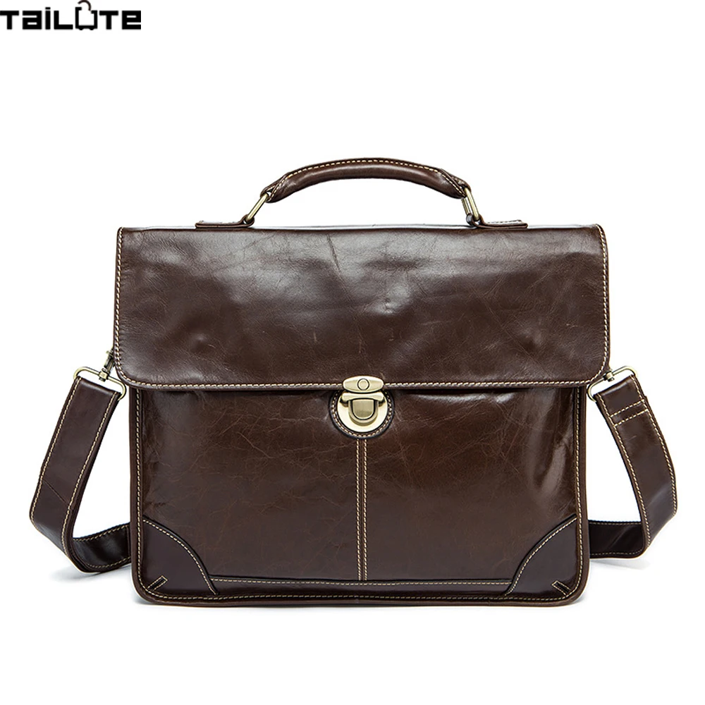 TAILUTE Genuine Leather Men Briefcase Man Bags Business Laptop Tote Bag