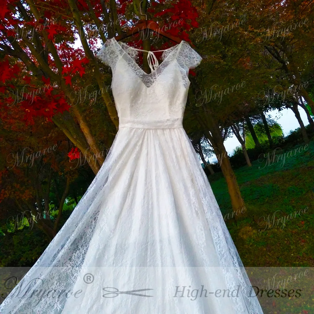 Mryarce изысканное кружевное романтическое богемное свадебное платье с замочной скважиной на спине, свадебное платье с короткими рукавами, robe de mariage