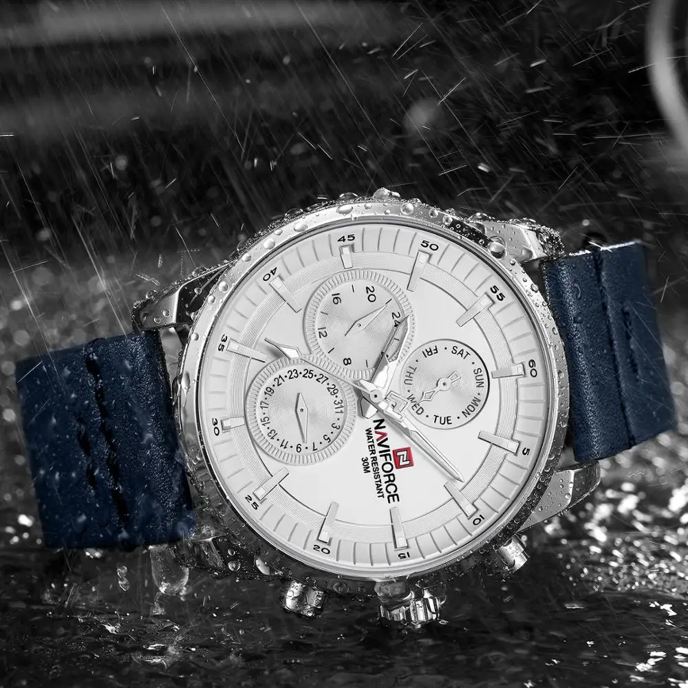  NAVIFORCE Brand Men Military Genuine Leather Sport Watches Men's Watches Waterproof Chronograph Qua