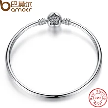 BAMOER Authentic 100% 925 Sterling Silver Snake Chain Bangle & Bracelet Pave Star Cubic Zirconia CZ Jewelry