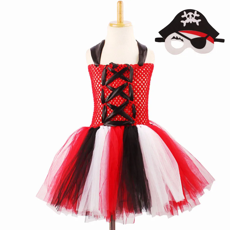 Skull Pattern Girl Halloween Pirate Tutu Dresses Kids Party Dress Children Photography Cosplay Outfits Summer Tulle Dress (17)