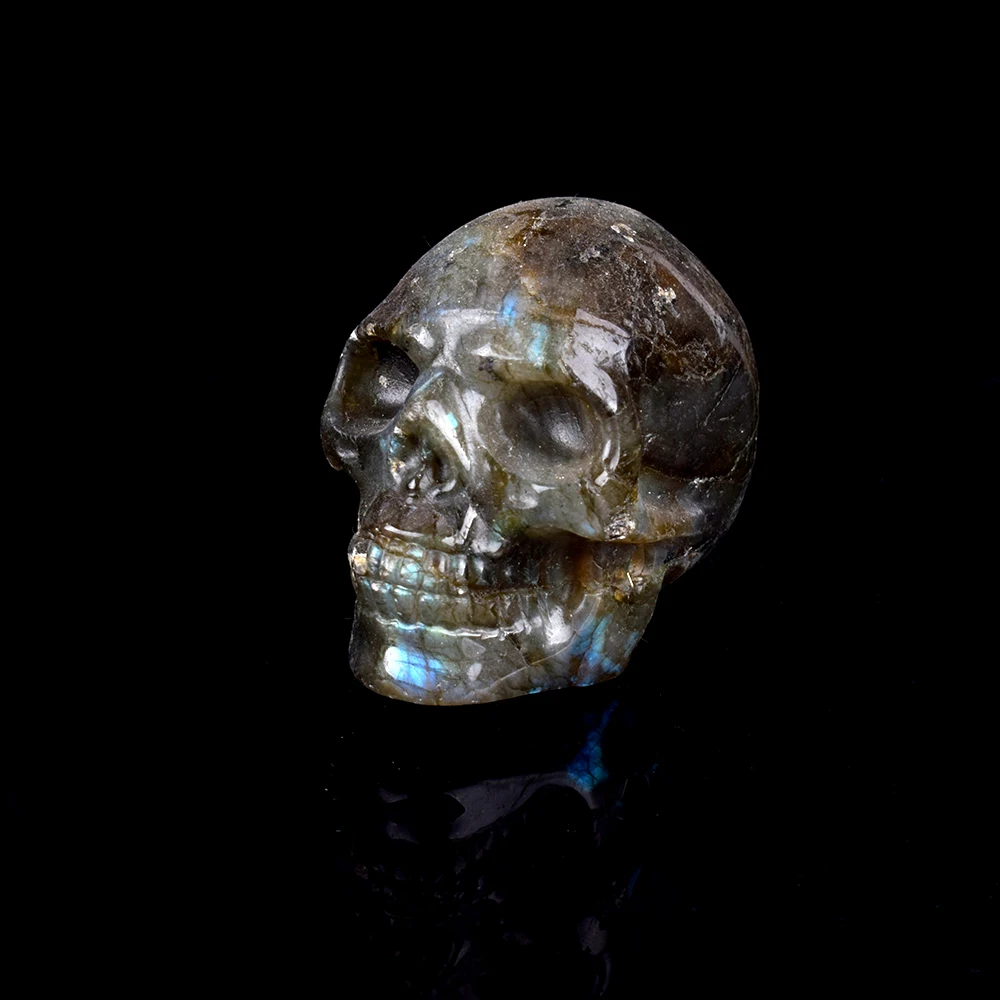 

2'' Labradorite Stone Crystal Skull Carving Statue Healing Realistic Feng Shui Mini Sculpture Miniature Figurines Home Decor