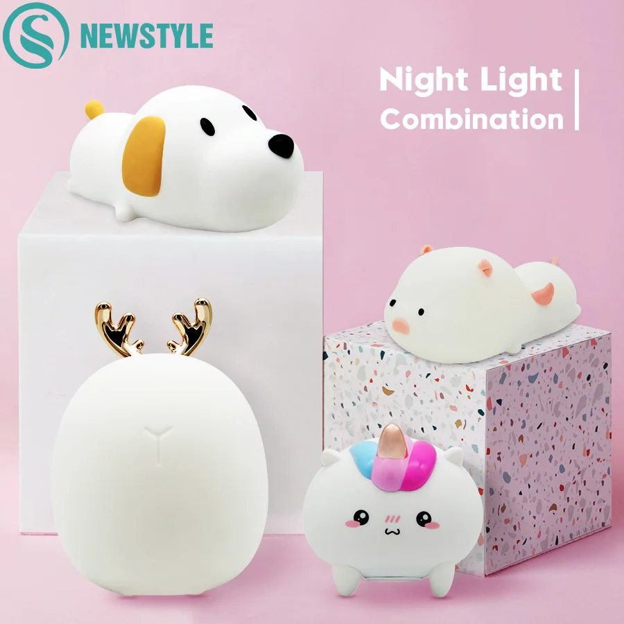 Skup Silikonowy czujnik dotykowy LED lampka nocna z usb akumulator zwierząt sypialnia obok lampki nocne dla dziecka dzieci dzieci prezent lampy biurko