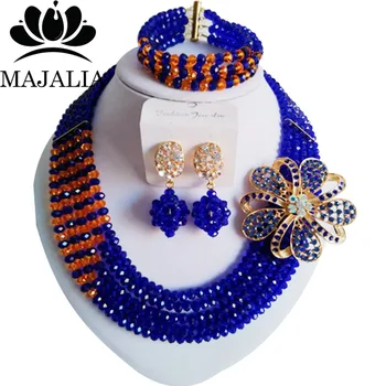 

Trendy Nigeria Wedding Royal Blue african beads jewelry set crystal necklace bracelet earrings Free shipping Majalia-001