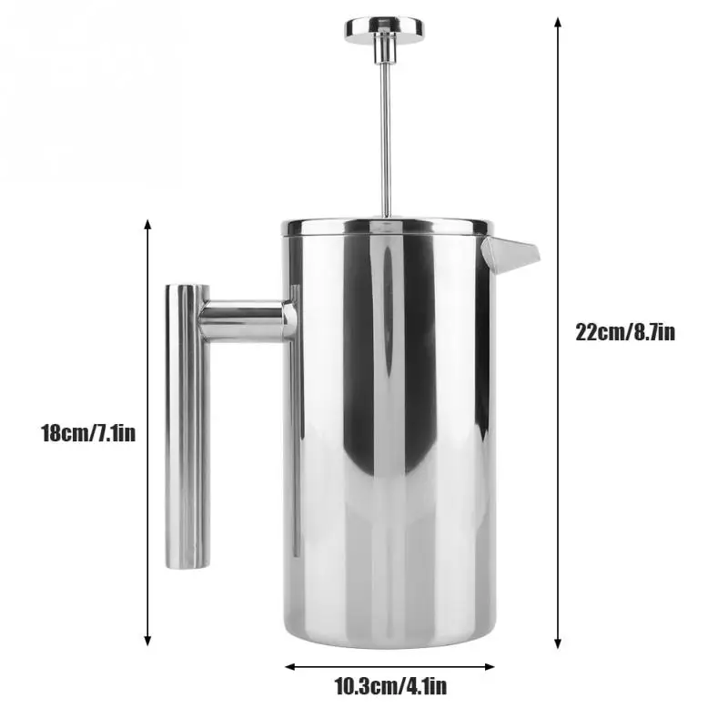 Нержавеющая сталь 304 двухслойный Френч-пресс кофейник с фильтрующими корзинами 1000 мл большая емкость руководство для кафе - Цвет: 1000ml