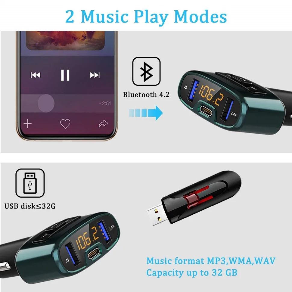Konrisa FM передатчик модулятор Bluetooth музыкальный плеер с Type C 18 Вт быстрое зарядное