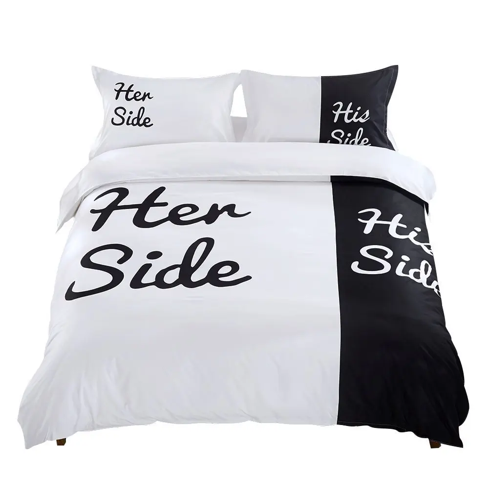 His Side Her Side Bedding Queen Size Black and White Bedding Set (Queen