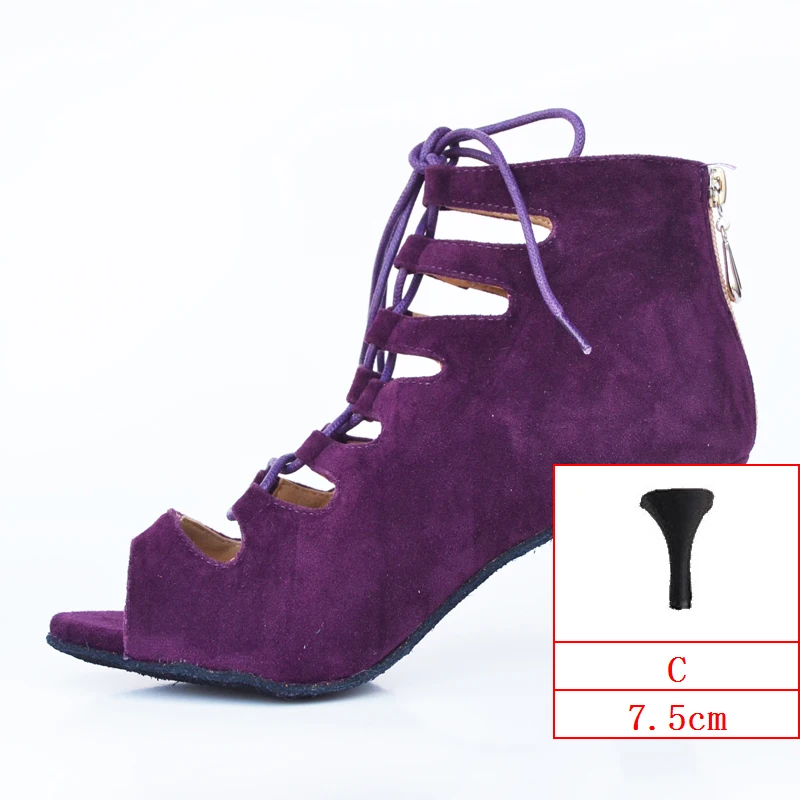 HXYOO/Женская Профессиональная фланелевая танцевальная обувь для латиноамериканских Танго; Цвет черный, синий; женская Обувь для бальных танцев с вырезами; цвет красный, фиолетовый; WK038 - Цвет: Purple C