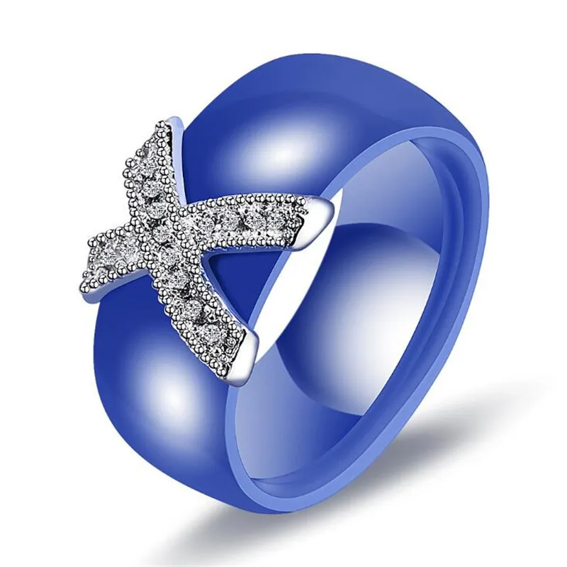 Lovers Engagement Ring Full Rhinestones X Ceramic Rings With Austrian Crystals Fashion Anelli X Cross Ring