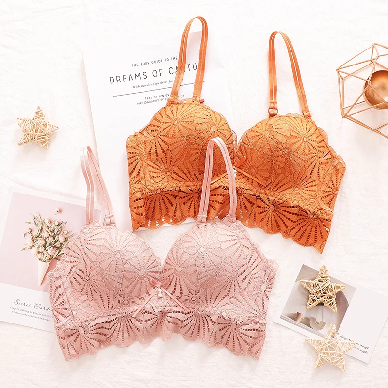 4 colors Women Fashion floral Lace Bra Sets Cross Back Straps Bralette