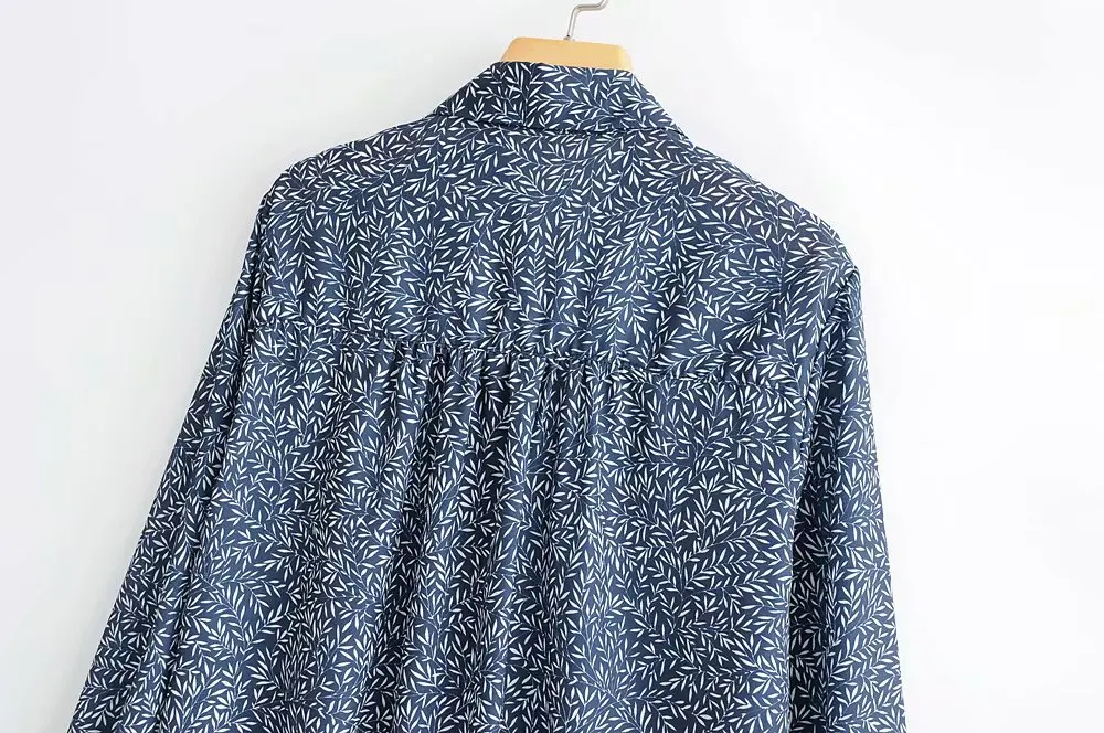 Женская винтажная Повседневная Свободная блуза с принтом листьев, женская рубашка с длинным рукавом, шикарные деловые блузы, брендовые Топы LS2880