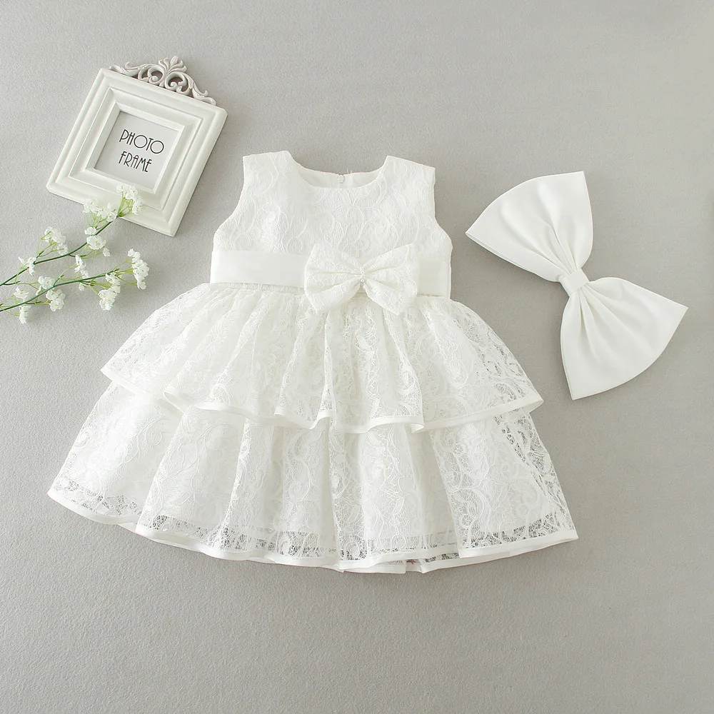 Платья на день рождения для маленьких девочек 1 год Праздничная одежда с бантом Vestido Одежда для маленьких девочек от 0 до 24 месяцев RBF174021 - Цвет: Белый