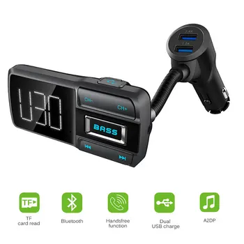 

Vehemo Bass Dual USB FM Transmitter Bluetooth Car Kit MP3 BT77D Handfree Music Bluetooth TF Card Player Portable Universal Smart