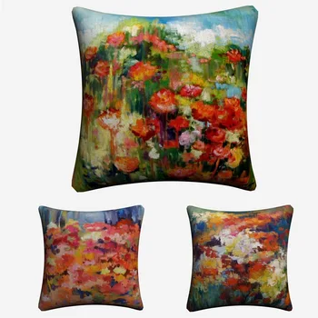

Watercolor Flowers Abstract Paint Soft Cotton Linen Cushion Covers 45x45 cm Vintage Pillowcase For Sofa Home Decoration Almofada